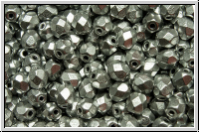 Bhm. Glasschliffperle, feuerpol., 4mm, silver, met., satin, 50 Stk.