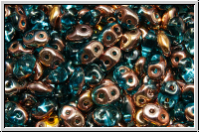 SD-60020-27101, SuperDuo Beads, aqua, trans., half capri gold, 10g