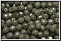 Bhm. Glasschliffperle, feuerpol., 4mm, grey, dk., op., luster, 50 Stk.