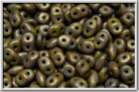 SD-53420-15695-84110, SuperDuo Beads, olivine, lt., op., lila gold luster, matte, 10g