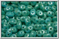 SD-63030-CMM, SuperDuo Beads, aqua, op., cream marbled, 10g