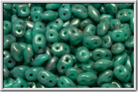 SD-63130-LP, SuperDuo Beads, turquoise, op., pink/topaz luster, 10g