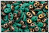 SD-63130-27171, SuperDuo Beads, turquoise, op., half capri gold, matte, 10g