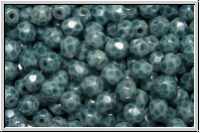 Bhm. Glasschliffperle, feuerpol., 4mm, white, op., blue marbled, 50 Stk.