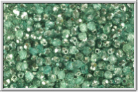 Bhm. Glasschliffperle, feuerpol., 3mm, crystal, trans., half apollo, seafoam, 50 Stk.