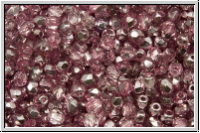 Bhm. Glasschliffperle, feuerpol., 3mm, crystal, trans., half apollo, lt. amethyst, 50 Stk.