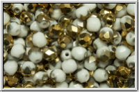 Bhm. Glasschliffperle, feuerpol., 4mm, white, op., half brass, 50 Stk.