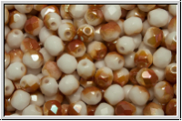 Bhm. Glasschliffperle, feuerpol., 4mm, white, op., half copper luster, 50 Stk.