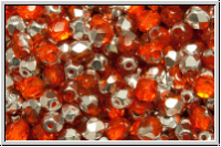 Bhm. Glasschliffperle, feuerpol., 4mm, orange, dk., trans., half silver, 50 Stk.