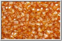 Bhm. Glasschliffperle, feuerpol., 3mm, crystal, trans., half copper luster, 50 Stk.