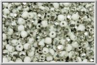 Bhm. Glasschliffperle, feuerpol., 3mm, white, op., half silver, 50 Stk.