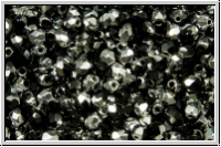 Bhm. Glasschliffperle, feuerpol., 3mm, black, op., half silver, 50 Stk.