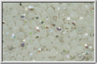 Bhm. Glasschliffperle, feuerpol., 3mm, white, opal, AB, 50 Stk.