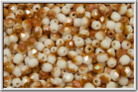 Bhm. Glasschliffperle, feuerpol., 3mm, white, op., half copper luster, 50 Stk.