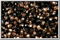 Bhm. Glasschliffperle, feuerpol., 3mm, black, op., half capri gold, 50 Stk.