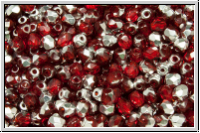 Bhm. Glasschliffperle, feuerpol., 3mm, siam, trans., half silver, 50 Stk.