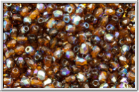 Bhm. Glasschliffperle, feuerpol., 3mm, topaz, dkst., trans., AB, 50 Stk.