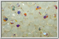 Bhm. Glasschliffperle, feuerpol., 4mm, white, opal, AB, 50 Stk.