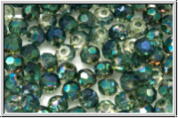 Kristallschliffperle, rund, 3mm, crystal, trans., blue/green galv., 90 Stk.