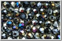 Kristallschliffperle, rund, 4mm, black, op., galv., AB, 50 Stk.