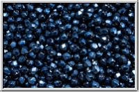 Bhm. Glasschliffperle, feuerpol., 3mm, black, op., heavy metal navy blue, 50 Stk.