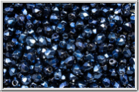 Bhm. Glasschliffperle, feuerpol., 3mm, black, op., heavy metal dk. blue, 50 Stk.