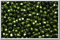 Bhm. Glasschliffperle, feuerpol., 3mm, black, op., heavy metal hunter green, 50 Stk.