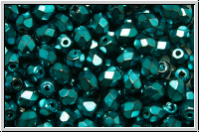 Bhm. Glasschliffperle, feuerpol., 4mm, black, op., heavy metal teal, 50 Stk.