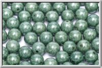 bhm. Glasperle, rund, 3mm, white, opaque, green marbled, 50 Stk.