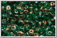 SD-50720-14215, SuperDuo Beads, emerald, trans., half copper, 10g