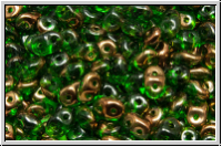 SD-50050-14215, SuperDuo Beads, green, trans., half copper, 10g