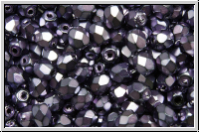 Bhm. Glasschliffperle, feuerpol., 4mm, black, op., heavy metal purple, 50 Stk.