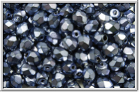 Bhm. Glasschliffperle, feuerpol., 4mm, black, op., heavy metal persian blue, 50 Stk.