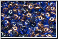 SD-30060-14215, SuperDuo Beads, sapphire, trans., half copper, 10g