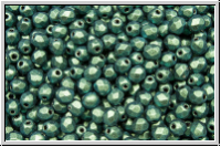 Bhm. Glasschliffperle, feuerpol., 3mm, green, met., antique, 50 Stk.