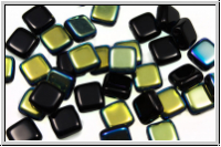 TILE-Beads, 6x6mm, black, op., AB, 25 Stk.