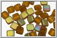 TILE-Beads, 6x6mm, topaz, trans., matte, AB, 25 Stk.