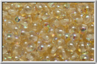 bhm. Glasperle, rund, 4mm, crystal, trans., yellow AB, 50 Stk.