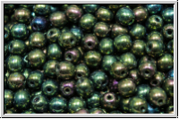 bhm. Glasperle, rund, 4mm, green, met., iris., 50 Stk.